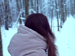 winter forest walk ends with pussy filled to limit in 4k hd