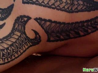 Big booty masseuse delivers wet nuru massage BBC handjob