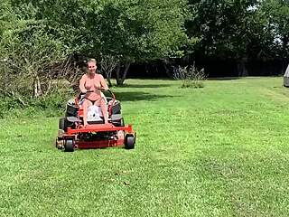 Neighbor Milf Slut Rides Lawn Mower Naked Outdoors