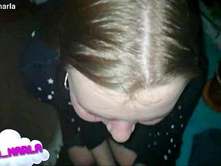 Fitness babe gives blowjob cum in mouth outdoors