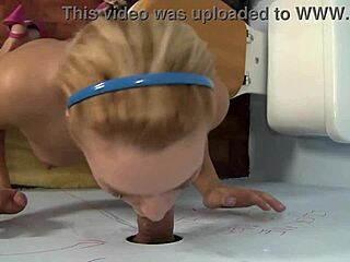 blonde slut jamie drops to knees deepthroating gloryhole monster cock for cum swallow