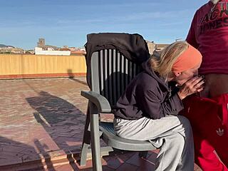 Wife Deepthroats Neighbor Cock Swallows Cum On Balcony Terrace