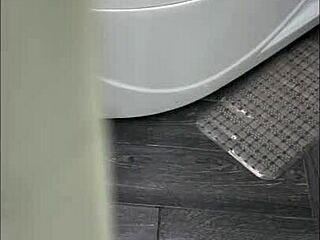 pervy stepson spies milf's huge ass gaping pussy toy ride in shower