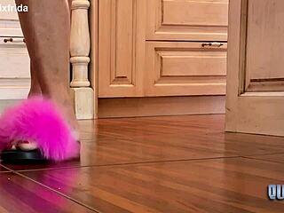 slipping out of furry slippers to show off bare kitchen toes 🦶😘 tattooed feet fun!