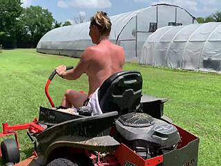 Neighbor Milf Slut Rides Lawn Mower Naked Outdoors