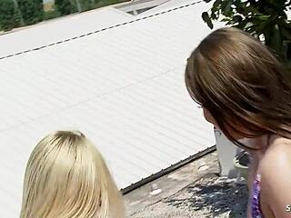 Skinny Teen in Bikini Licked by Milf During Sunbathing Seduction