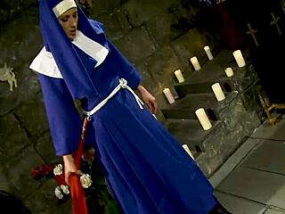 Possessed Blonde Licks Perverted Nun's Tight Pussy Dildo Toys Stockings Cosplay