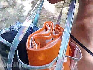 hey check this hairy latina jogging topless in thong outdoors