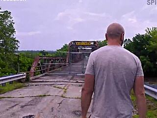 busty exhibitionist milf fucked doggystyle on abandoned bridge