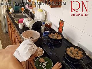 naked nudist housewife regina noir strips maid style in kitchen!