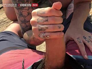 Pervert shows tits on beach then fucks wildly on rocks full video