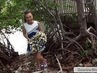 Busty Cheerleader Flashes Big Tits Boobs Outdoor Public Hardcore Fuck