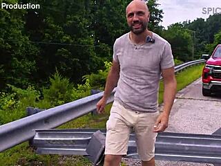 busty exhibitionist milf fucked doggystyle on abandoned bridge