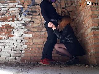 Fucked Her Boyfriend Hard Pegging In Abandoned Building Outdoors!