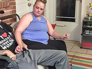 Whoa! Cheating wife caught deepthroating neighbor's huge cock while smoking and swallowing cum!