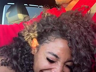 Curly Babe Deepthroats Monster Cock in Car