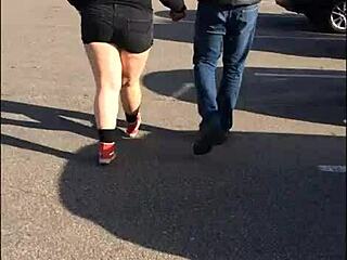Busted Boyfriend Catches Chubby GF Flashing Tits Outdoor