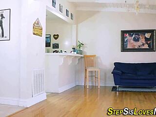 Blindfolded stepsis in heels sucks cock as old guy takes advantage hard