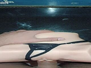 i love how trailer candy's black thong hugs that huge ass begging for doggystyle creampie