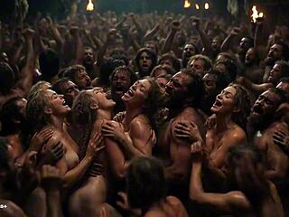 ai-generated viking women big tits tease warriors naked pre-orgy rave party dirty