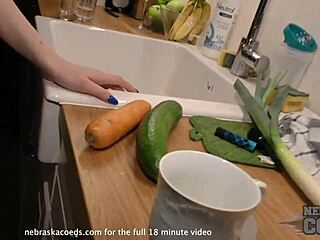 Tasha inserts veggies fruits in teen pussy to orgasm