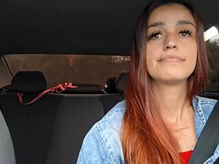 Kinky redhead app driver spots passenger jerking off and fucks him raw in car