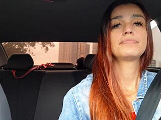 Kinky redhead app driver spots passenger jerking off and fucks him raw in car