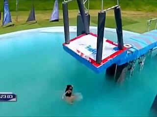 Pretty Danish Bikini Girls Slip in Pool Wipeout Fun