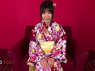 Chiharu slips out of her kimono for a sloppy blowjob before the wild fuck heats up