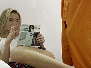 long legs college girl in mini skirt teases with slow handjob!