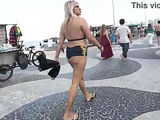 Blonde Milf Flashes Mini Shorts on Copacabana Beach Tease