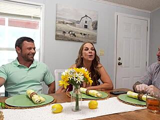 Stepmom Teases Stepsons Huge Cock While Dad Takes Work Call