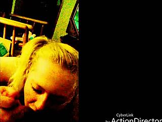 imagine big tits blonde slut's lipstick blowjob and handjob cumshot