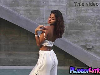 vulnerable latina teen carolina reyes strips naked outdoors for playboy