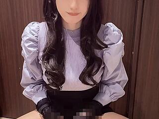 beautiful japanese ladyboy curls hair and masturbates quietly