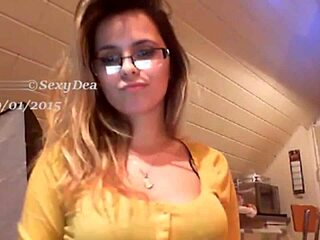 blonde teen with big ass glasses feels so horny teasing pussy