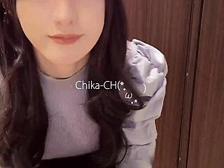 beautiful japanese ladyboy curls hair and masturbates quietly