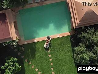 Petite Asian Teen Angel Constance Strips Naked Poolside Tease