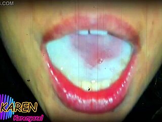 karen swirls huge cum load on tongue in slow motion