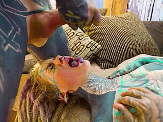 tattooed goth teen dreadhead bounces on huge cock ass-first