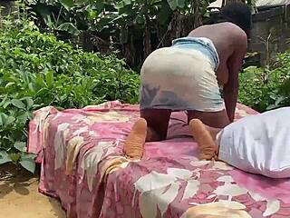 African Black Teen Pounded Outdoors Hairless Pussy