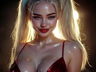 look at this red velvet beauty teasing her huge tits in ai outfit!