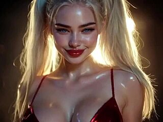 look at this red velvet beauty teasing her huge tits in ai outfit!