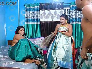 Desi mallu bhabhis sneak hardcore threesome with servant alone at home