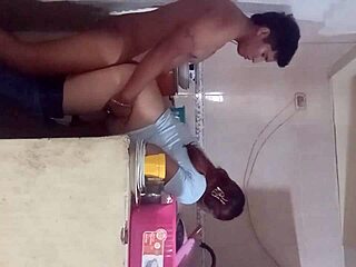 cute latina neighbor squirts huge on cock in kitchen
