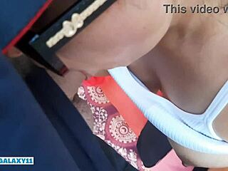 flashing my tits outdoors then slow pov deepthroat blowjob