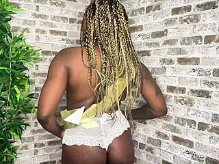 Shaved ebony birthday babe toys wet pussy moaning solo huge ass
