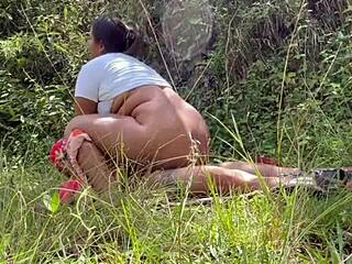 Big Ass Colombiana Fucks Stranger in Woods!