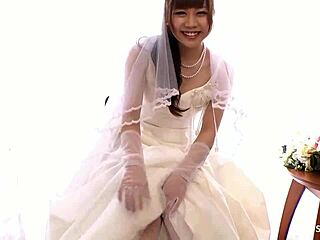 Skinny Japanese bride cheats with rough creampie ride pre-wedding