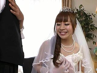 Skinny Japanese bride cheats with rough creampie ride pre-wedding